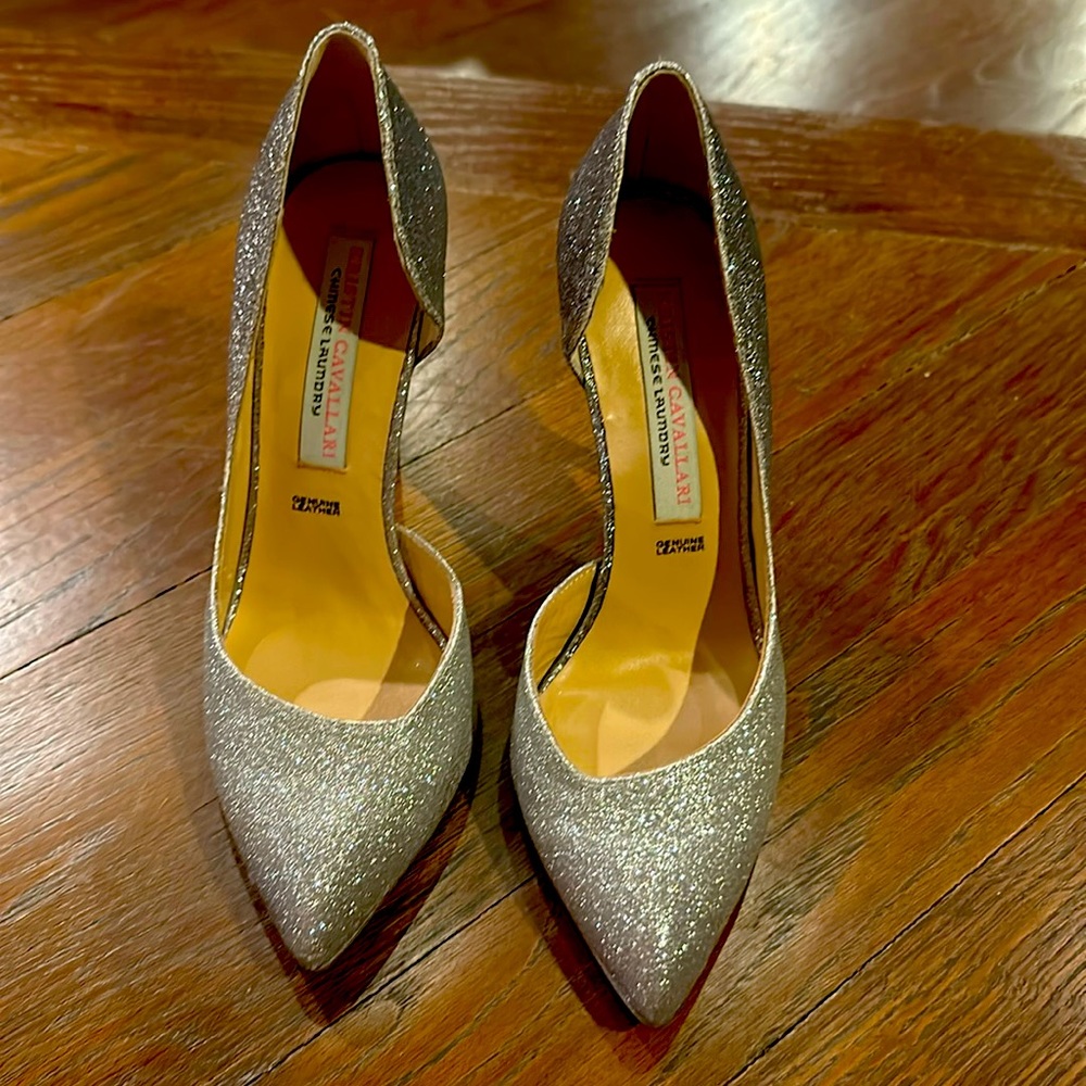 Kristen Cavallari Chinese Laundry Silver Glitter Dorsay shoes size 7.5